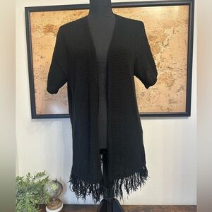 OhMG! black fringe open sweater